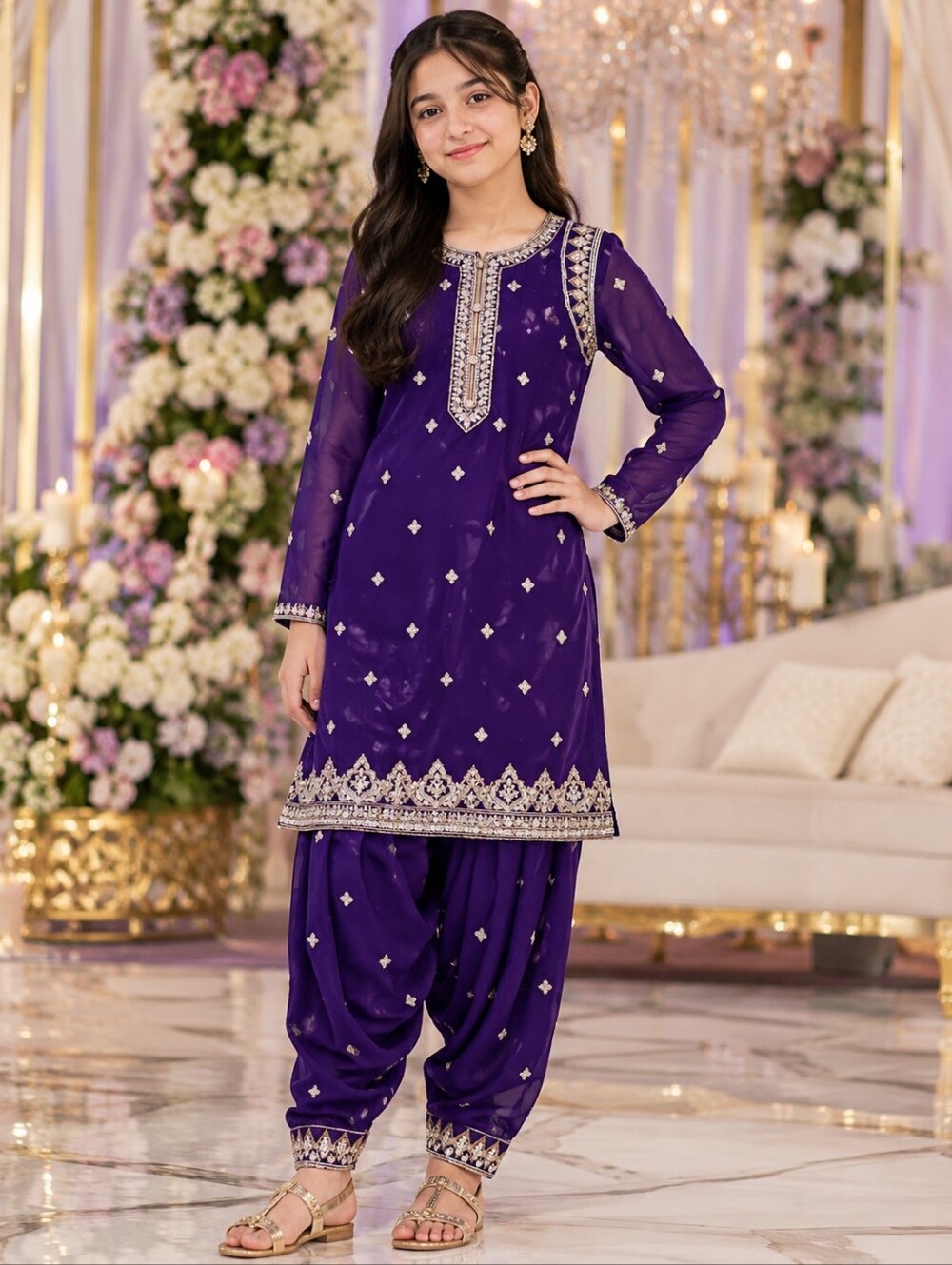 Shiffon embroidered dress